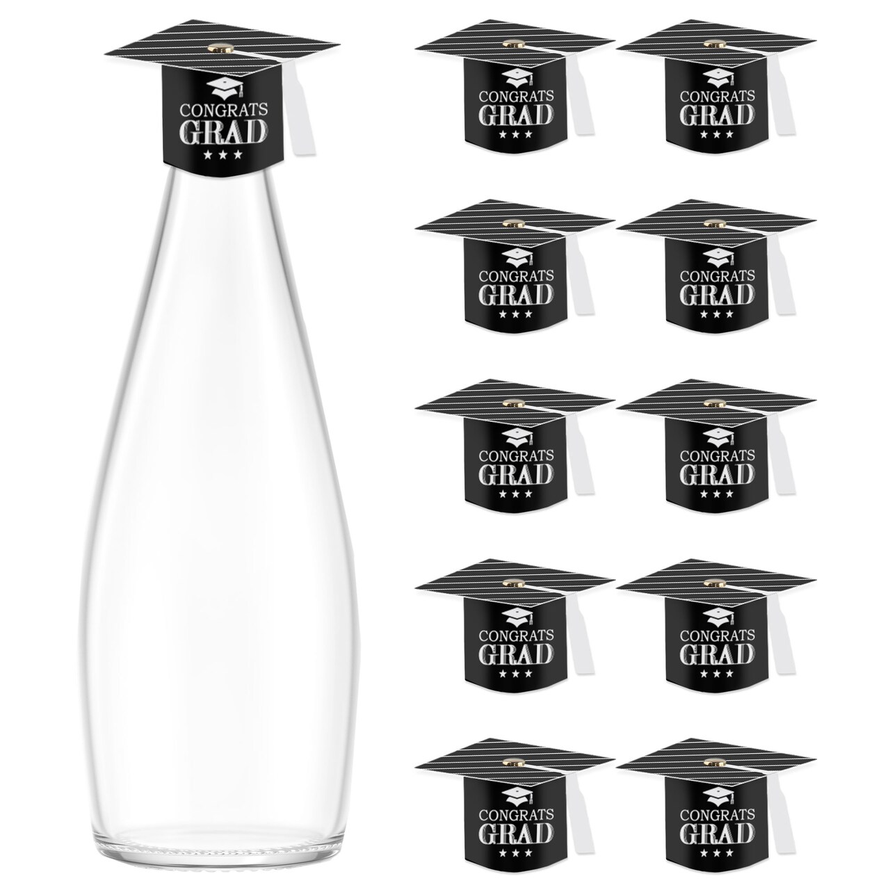 Big Dot of Happiness Graduation Cheers - DIY Grad Cap Graduation Party Bottle Topper Decorations - Set of 20